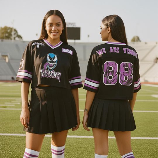 Retro Venom Pink And Black Face All-over Print Crop Top Baseball, We Are Venom Football Jersey, Marvel Villain Crop Top, Venom Baseball Top