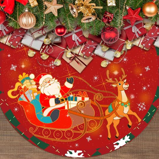 Discover Vintage Santa Snowflake Christmas Tree Skirt for Indoor and Outdoor Holiday