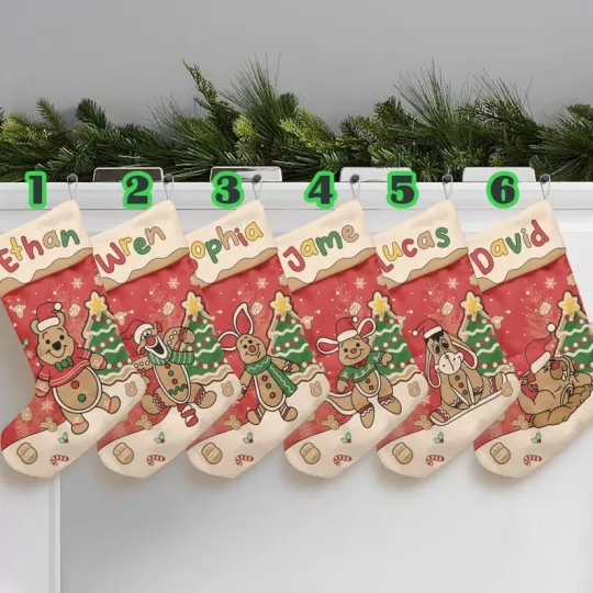 Personalized Pooh And Friends Gingerbread Merry Christmas Stocking