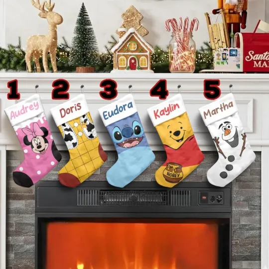 Discover Personalized Minnie Woody Stitch Pooh Bear Olaf Snowm Christmas Decor Stocking