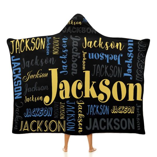 Discover Personalized Hooded Blanket with Monogram - Wearable Blanket Hoodie in Black