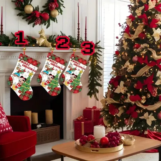 Discover Merry Christmas Santa Mickey Mouse & Goofy Dog Happy Holiday Xmas Stocking