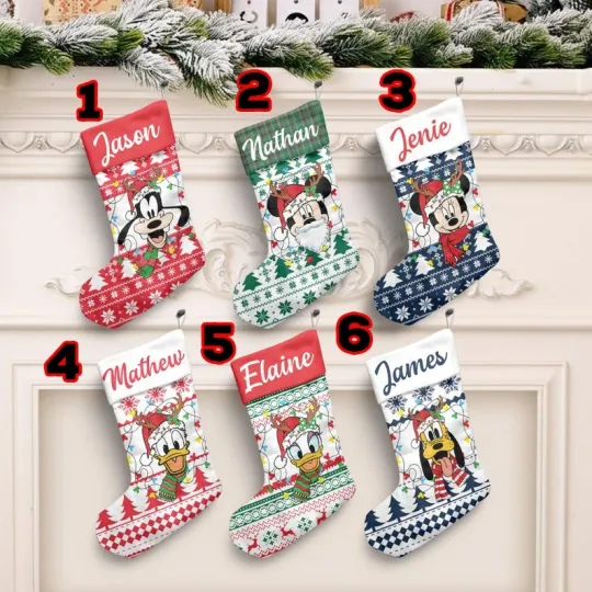 Discover Custom Mickey & Friends Holiday Santa Xmas Stocking