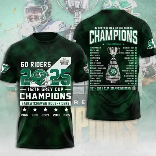 Discover Saskatchewan Roughrider Road To 112th Grey Cup Champions 2025 3D T-Shirt