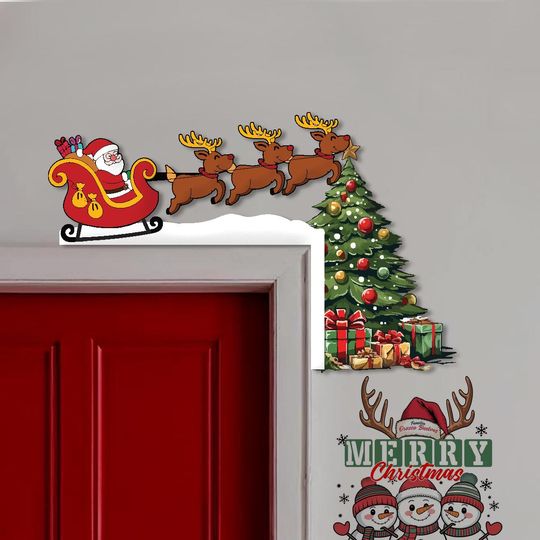 Discover Christmas Door Corner Sign - Santa Sleigh & Reindeer Metal Corner Decor - Festive Door Frame Decor - Christmas Home Dcor Gift