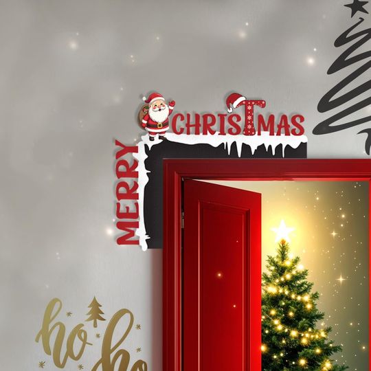 Christmas Corner Decor - Santa Merry Christmas Door Corner Sign - Festive Wall Art Christmas Decor - Holiday Home Decor