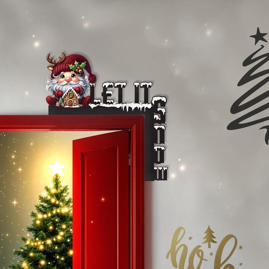 Let It Snow Door Corner, Christmas Gnome Metal Door Corner Decor, Holiday Metal Corner Art, Winter Snow Door Decor, Gingerbread Corner Sign