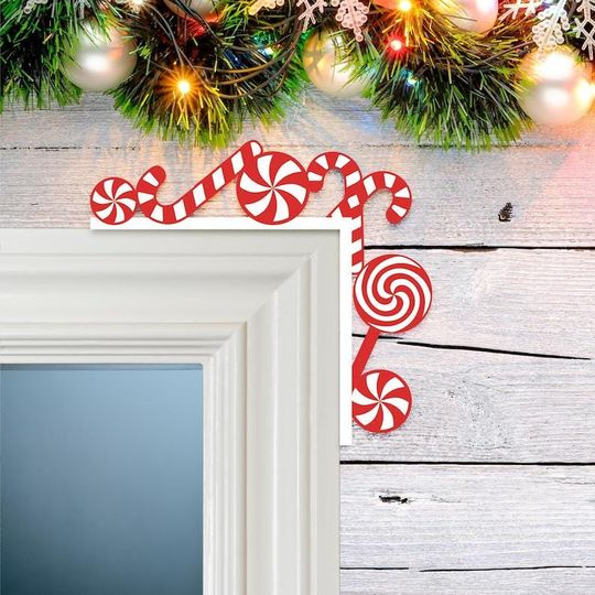 Christmas Candy Cane Metal Door Corner Decor, Festive Peppermint Holiday Door Sign, Christmas Door Frame Decor,  Xmas Home Wall Art Gift
