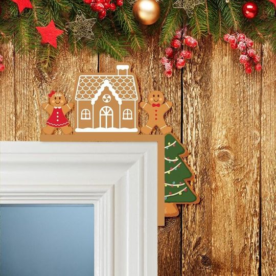 Gingerbread House Metal Door Corner Decor, Christmas Gingerbread Couple & Tree Holiday Door Sign, Festive Metal Wall Decor, Xmas Gift