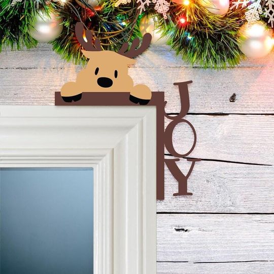 Discover Christmas Reindeer JOY Door Corner, Metal Christmas Door Decor, Holiday Reindeer Wall Art, Christmas Door Frame Decor, Festive Home Gift