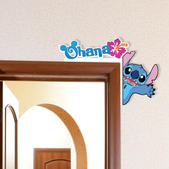 Stitch Inspired Ohana Metal Door Corner, Cute Disney-Themed Wall Art, Christmas Door Sign Decor, Family Gift, Lilo & Stitch Door Decor
