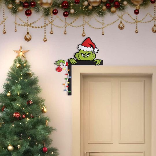 Funny Christmas Metal Door Corner Decor - funny character Character with Santa Hat, Holiday Door Deocr, Humorous Christmas Wall Art Gift