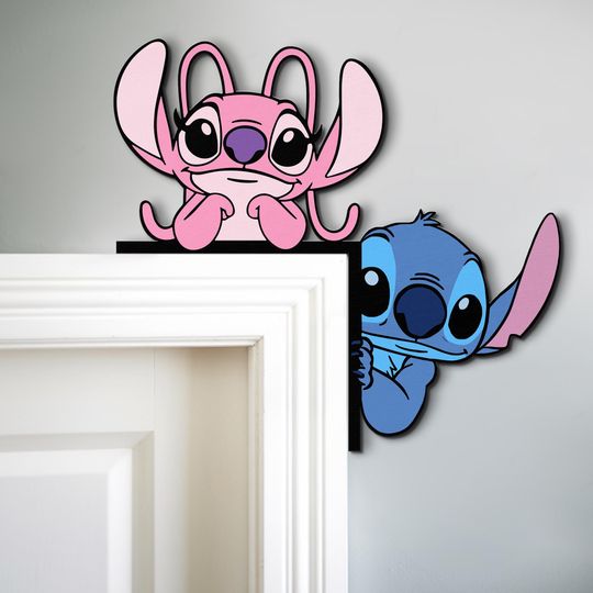 Disney Peeking Peeker Lilo And Stitch Door Corner Sign, Stitch And Angel Door Sign, Disney Home Decor, Kid Room Decor, Gift For Stitch Lover