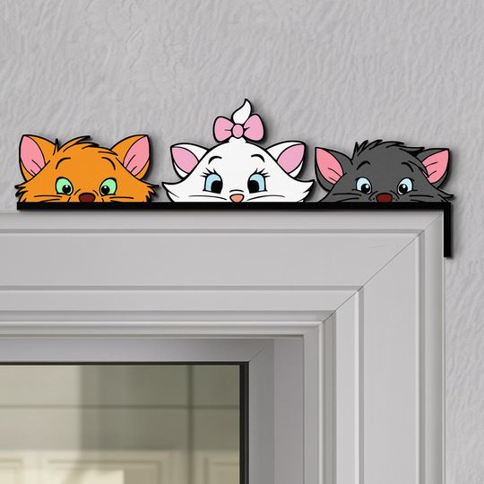 The Aristocats Peekaboo Peeking Peeker Door Corner Sign, Marie Toulouse Berlioz Cats Door Sign, Gift For Cat Lovers, Disney Home Decoration
