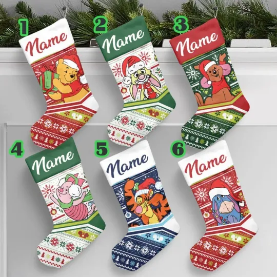 Discover Personalized Pooh And Friends Wear Santa Hat Winnie The Pooh Christmas Stocking