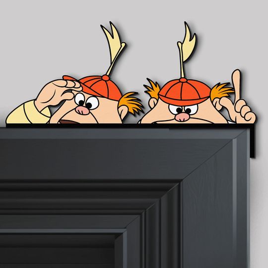 Cute Peekaboo Tweedle Dee & Tweedle Dum Door Corner Sign, Disney Alice In Wonderland Door Sign Decor, Cute Disney Home Decor, Kid Room Decor