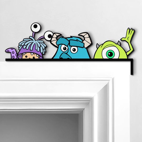 Discover Monster University Inc Door Corner Sign, Disney Peekaboo Peeking Peeker Mike & Sulley Boo Door Sign, Disney Home Decor, Kid Room Decoration