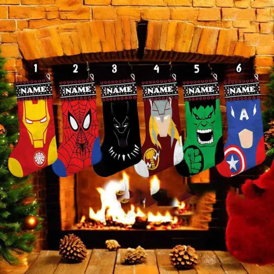 Discover Personalized Superhero Characters Group Christmas Superhero Stocking