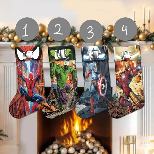 Personalized Spiderman Hulk Captain America Ironman Superheroes Xmas Stocking