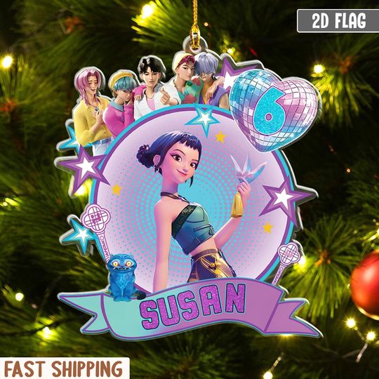 Discover Personalized Name Huntrix Zoey Christmas Ornament, Custom Kpop Demon Hunter Ornament