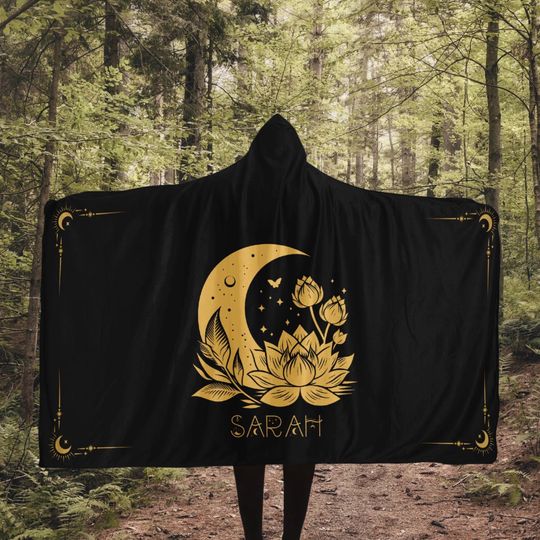 Discover Witchy Whimsigoth Aesthetic Hooded Blanket, Cottagecore Moth Sherpa Hoodie, Personalized Fleece Blanket for Women