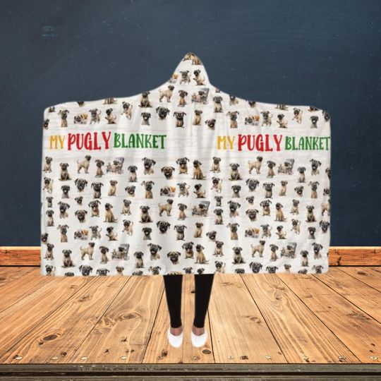Pug Hooded Blanket All-Over Print Micro-Mink Shaggy Lining