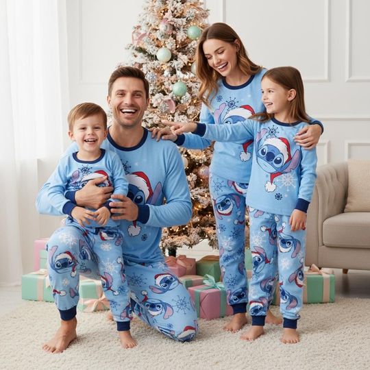 Discover Stitch Santa Family Christmas Pajamas, Disney Matching Holiday PJs, Lilo & Stitch Kids Mom Dad Sleepwear, Cute Disney Matching Gift