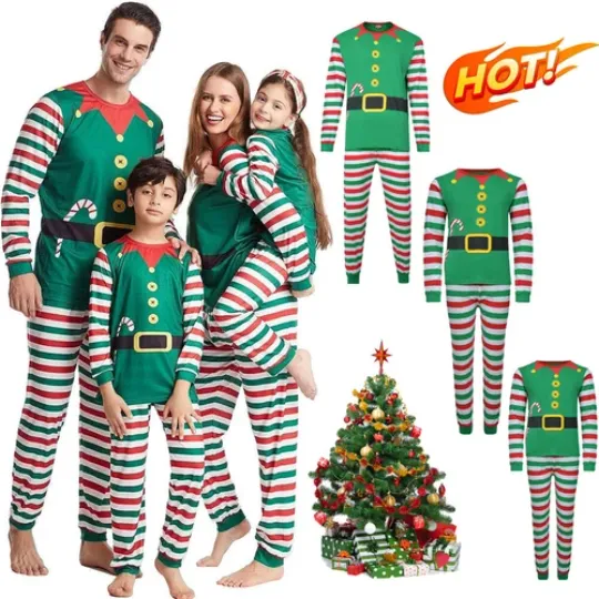 Discover Christmas Pyjamas Pajamas Men Women Family Elf Matching Nightwear Kids PJs Set