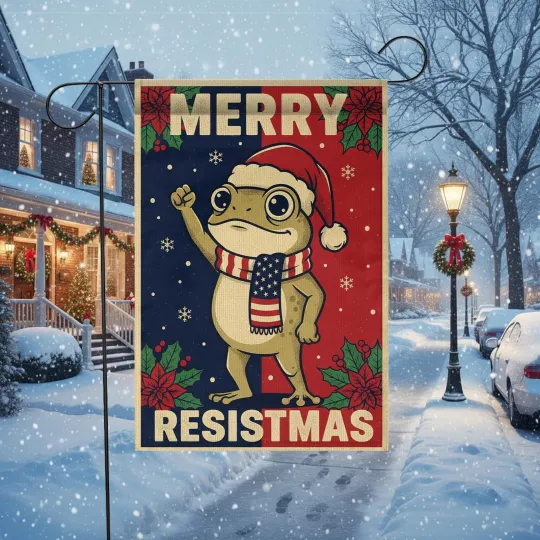 Patriotic Portland Frog Merry Resistmas Protect Democracy Christmas Garden Flag