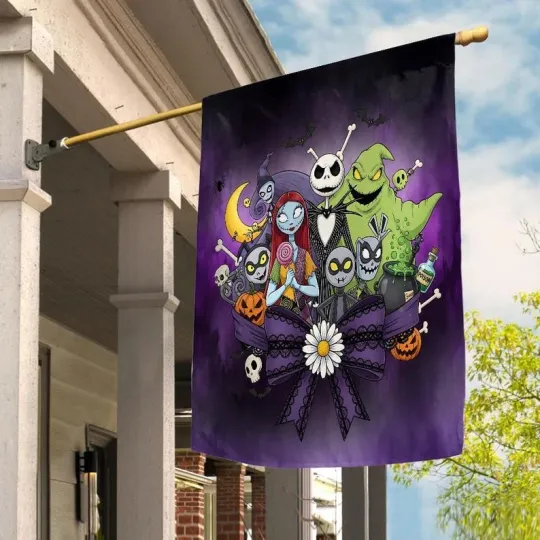 Discover Retro Nightmare Before Xmas Characters Coquette Bow Happy Halloween Garden Flag