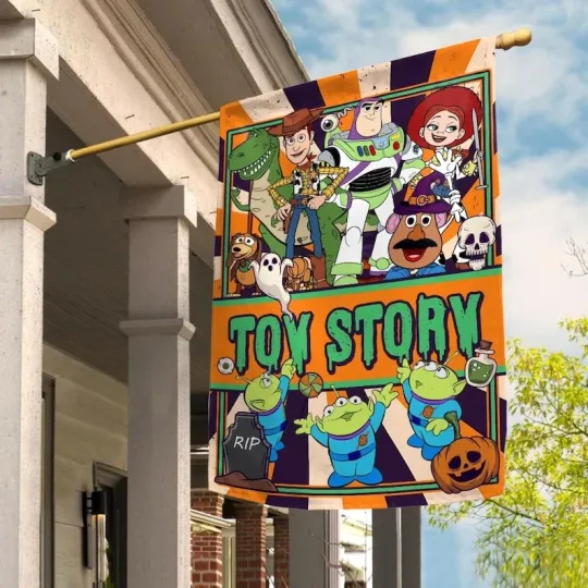 Pixar Toy Story Characters We're All Toys Here Halloween Spooky Season Garden Flag