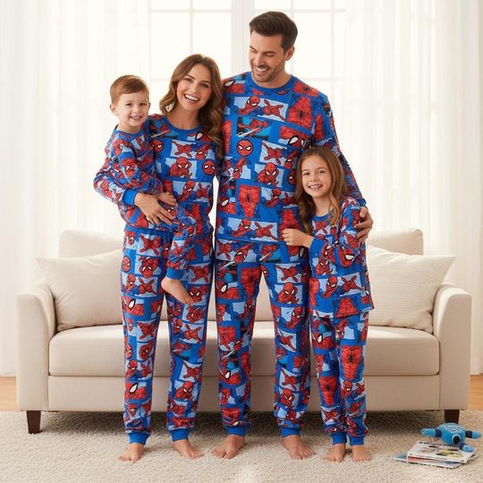 Spider-Man Long Sleeve Family Pajama Set, Matching Christmas Sleepwear, Superhero Holiday PJs, Winter Spidey Sleepwear