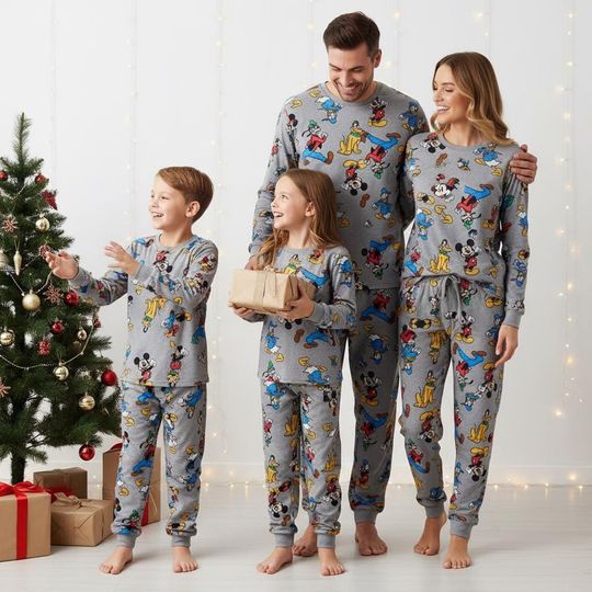 Discover Disney Mickey & Friends Family Christmas Pajama Set, Matching Long Sleeve Sleepwear for Adults