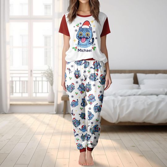 Discover Christmas Tiger Christmas Tshirt Pants Set, Tiger Xmas Pajamas Set, Kp0p Tiger Sleepwears, Xmas Holiday Gift, Christmas Party Gift