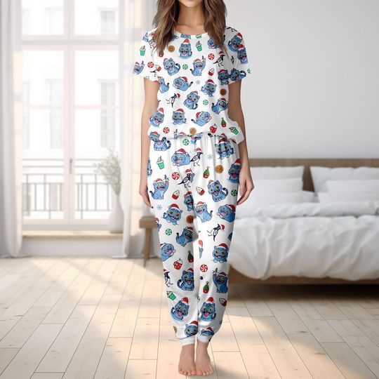 Discover Blue Tiger and Bird Christmas Pajamas, Kp0p Tiger Tshirt Pants, Demon Hunter Tiger Costume Shirt, Xmas Holiday Pajamas, Cute Bear Gift