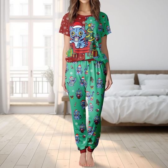 Discover Christmas Tiger Tshirt Pants Set, Tiger Xmas Pajamas Set, Kp0p Tiger Sleepwears, Xmas Holiday Gift, Christmas Party Gift