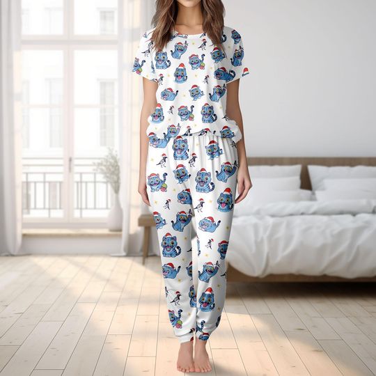 Discover Kp0p Tiger Tshirt Pants Set, Blue Tiger Pajamas, Anime Inspired Loungewear Set for Fans, Kp0p Tiger Pajama Set, Tiger Christmas Gift