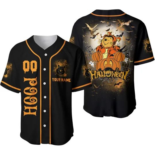 Discover Personalized Pooh Mouse Ear Head Pumpkin Halloween Baseball Jersey Shirt