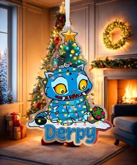 Derpy Blue Tiger Ornament, Derpy Tiger Ornament, K-Pop Huntrix Demon Hunter