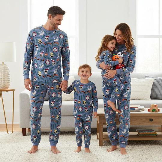 Discover Nightmare Before Christmas Long Sleeve Pajamas Set, Jack Skellington Christmas Pajamas Family, Movie Christmas Matching Pajamas, Xmas G