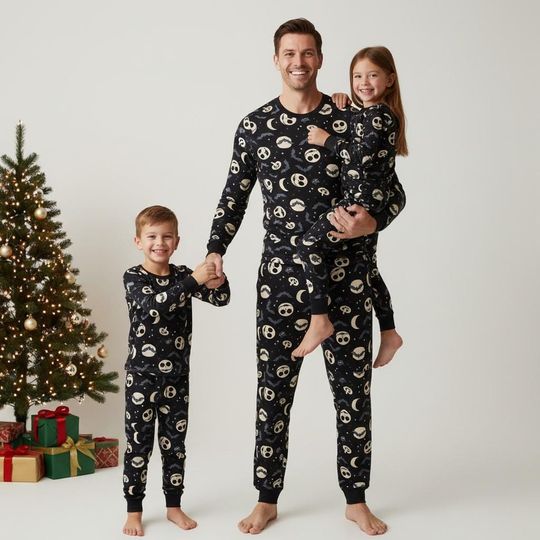 Discover Nightmare Before Christmas Long Sleeve Pajamas Set, Jack Skellington Christmas Pajamas Family, Movie Christmas Matching Pajamas, Holida