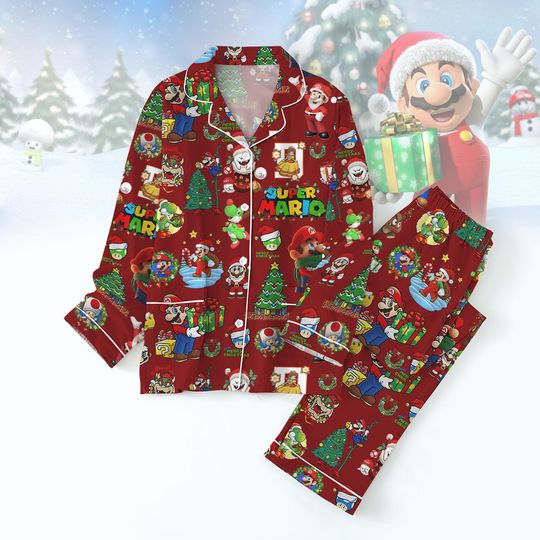 Discover Super Mario Christmas Pajamas Set, Mario Luigi Princess Peach Xmas Holiday Pjs, Mario Epic Universe Family Sleepwear Set, Christmas Gif