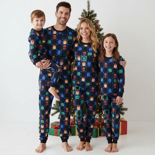 Discover Superhero Long Sleeve Pajamas Set, Marvel Christmas Pajamas Family, Comic Christmas Pajamas For Party, Holiday Gift