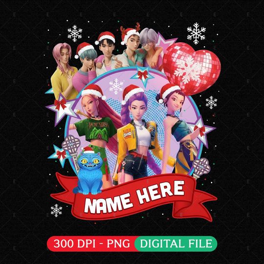 Discover Custom Kpop Demon Hunters Christmas PNG, Huntrix Christmas PNG, Custom Name Kpop Xmas