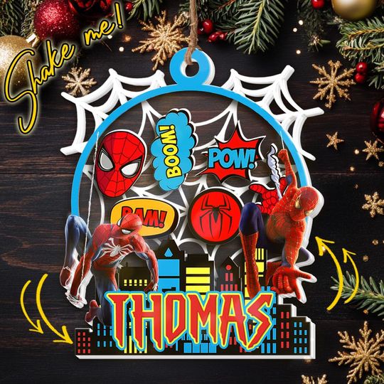 Personalized Spiderman Acrylic Ornament Shaker, Custom Spiderman Christmas Ornament