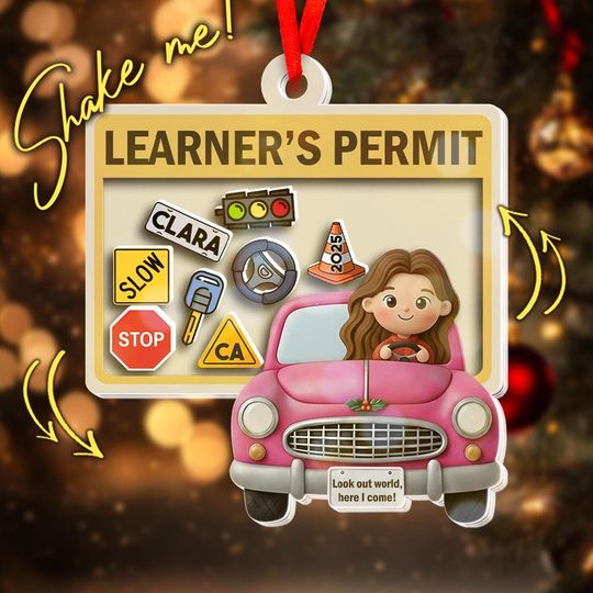 Discover Personalized Male or Female Driver Learner's Permit Christmas Ornament Shaker - Learner's Permit - New Driver Christmas Ornament OHY116