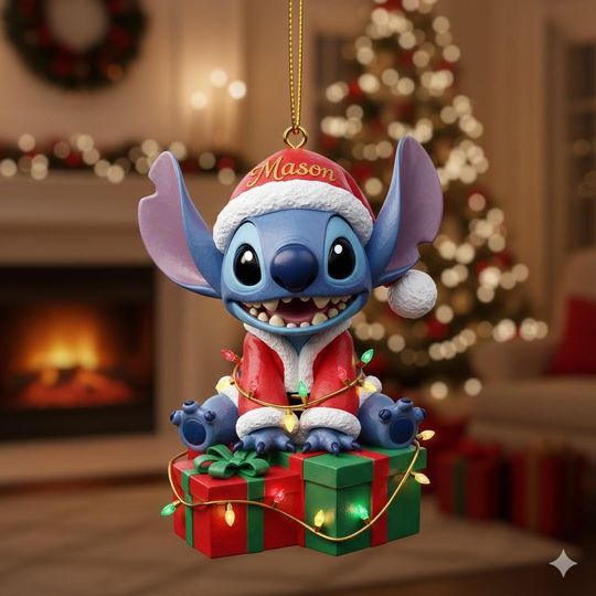 Discover Personalized Stitch Christmas 2D FLAT Ornament, Disney Xmas Ornament Hanging, Customized 2025 Tree Decor Gift SORREN104-1