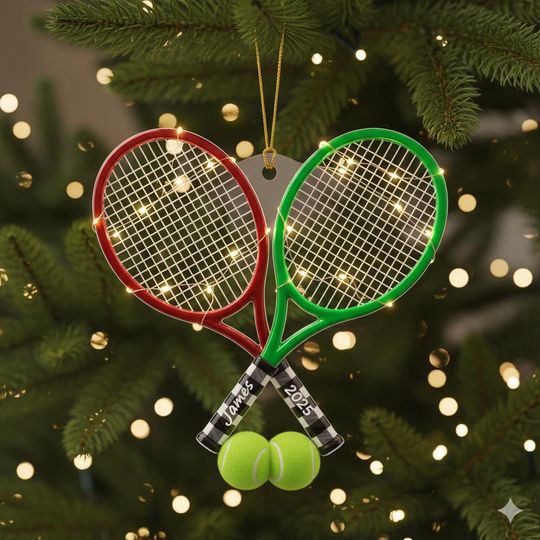 Personalized Tennis Ball Christmas Tree Acrylic Ornament, Tennis Gifts For Boys Womens Tennis Gifts