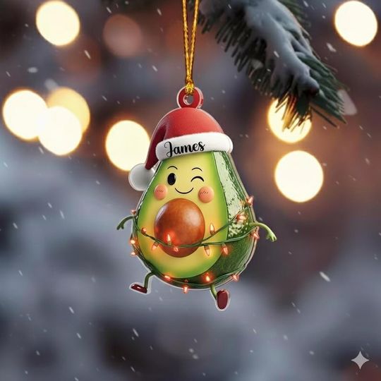 Discover Personalized Avocado 2D Flat Ornament, Cute Santa Hat Acrylic Decor, Funny Christmas Gift for Kids or Friends OLIN419