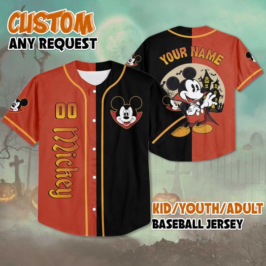 Discover Custom Mickey Mouse Halloween Baseball Jersey, Disney Mickey Mouse Jersey for Disney Fans, Disneyland Birthday Gift, Happy Halloween